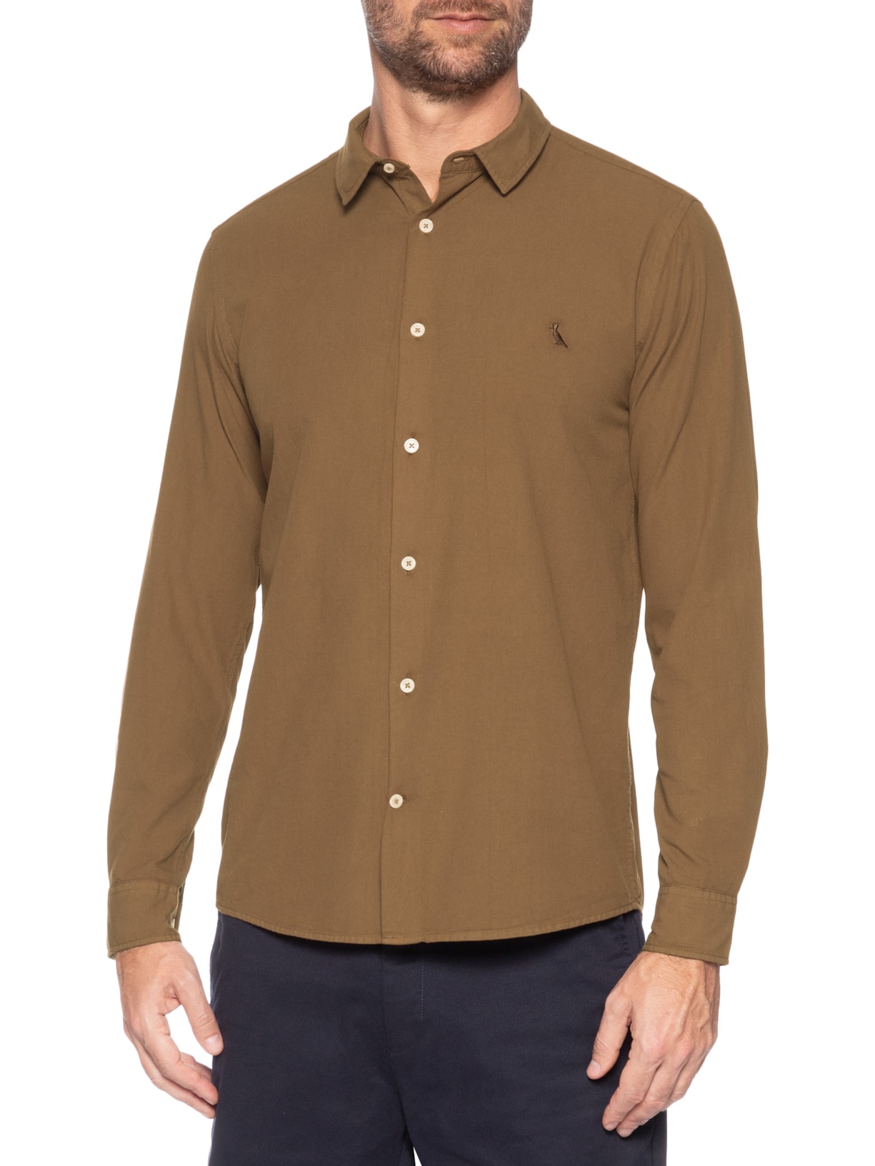 Camisa Masculina Casual Manga Longa Paraty Contraste Marrom Reserva