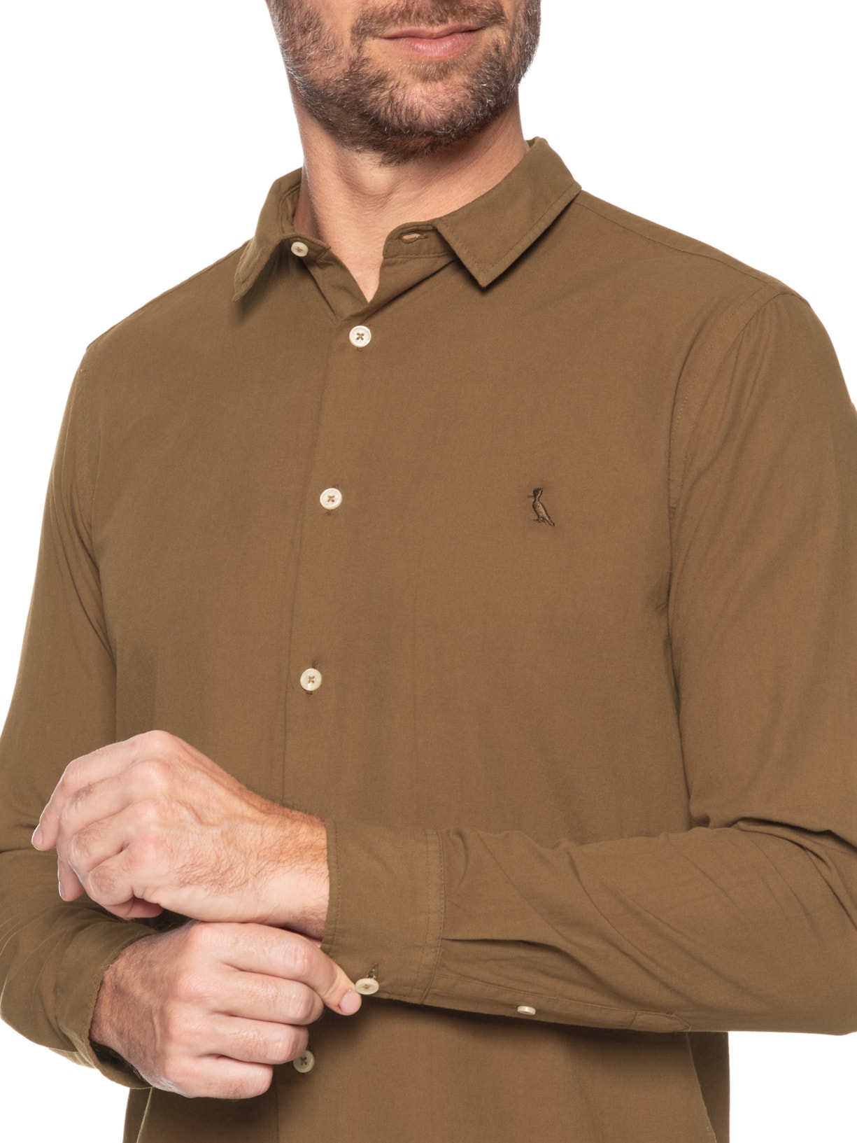 Camisa Masculina Casual Manga Longa Paraty Contraste Marrom Reserva