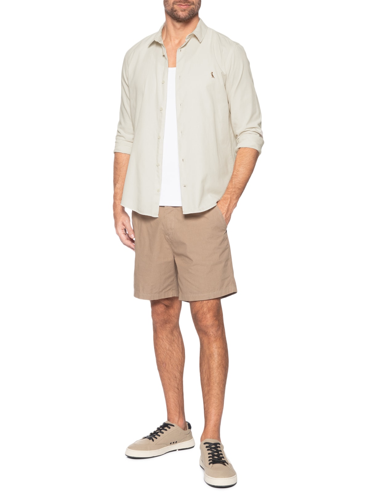 Camisa Masculina Casual Manga Longa Paraty Contraste Off White Reserva