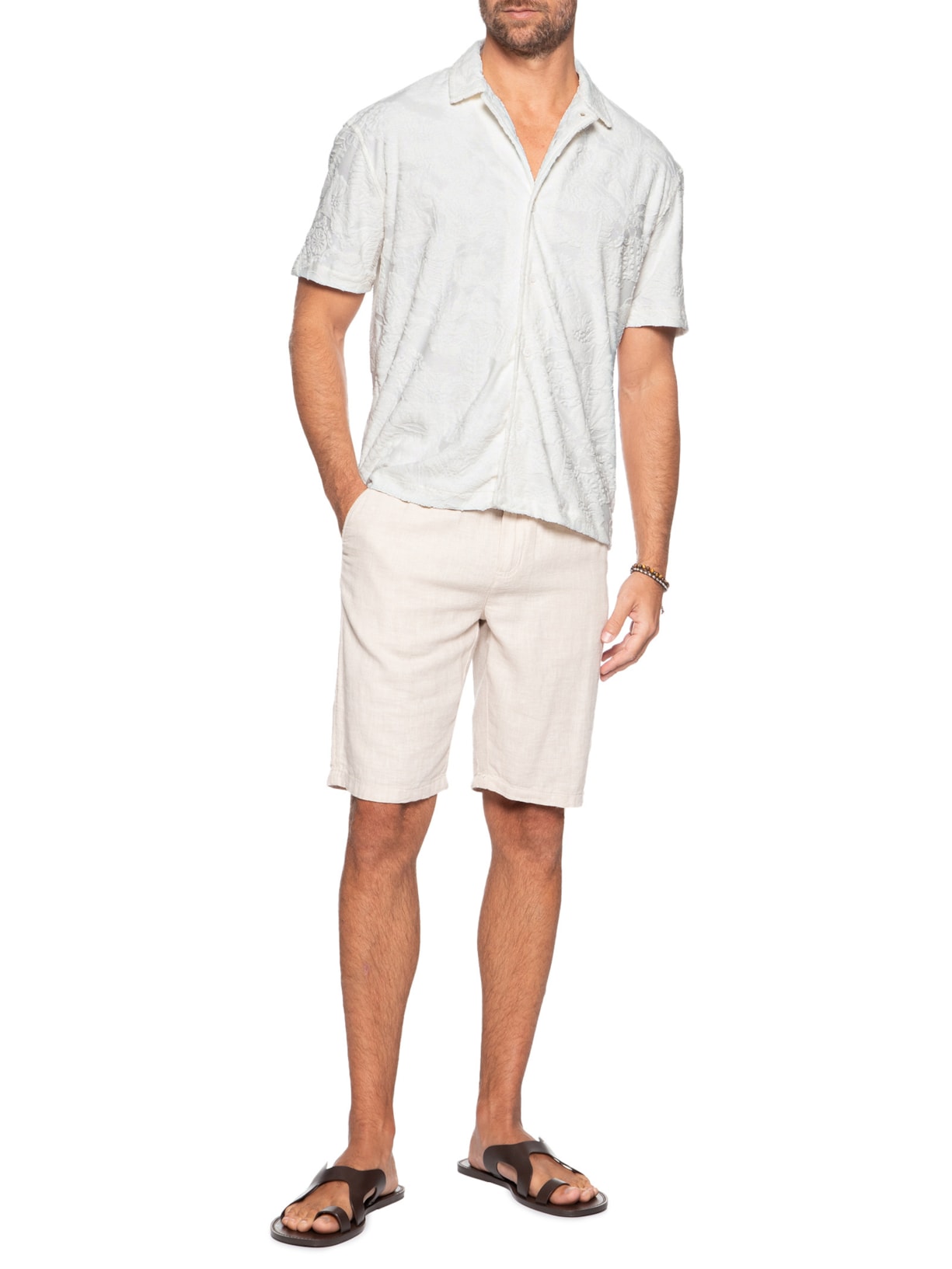 Camisa Masculina Casual Nature Jacquard Branco Osklen