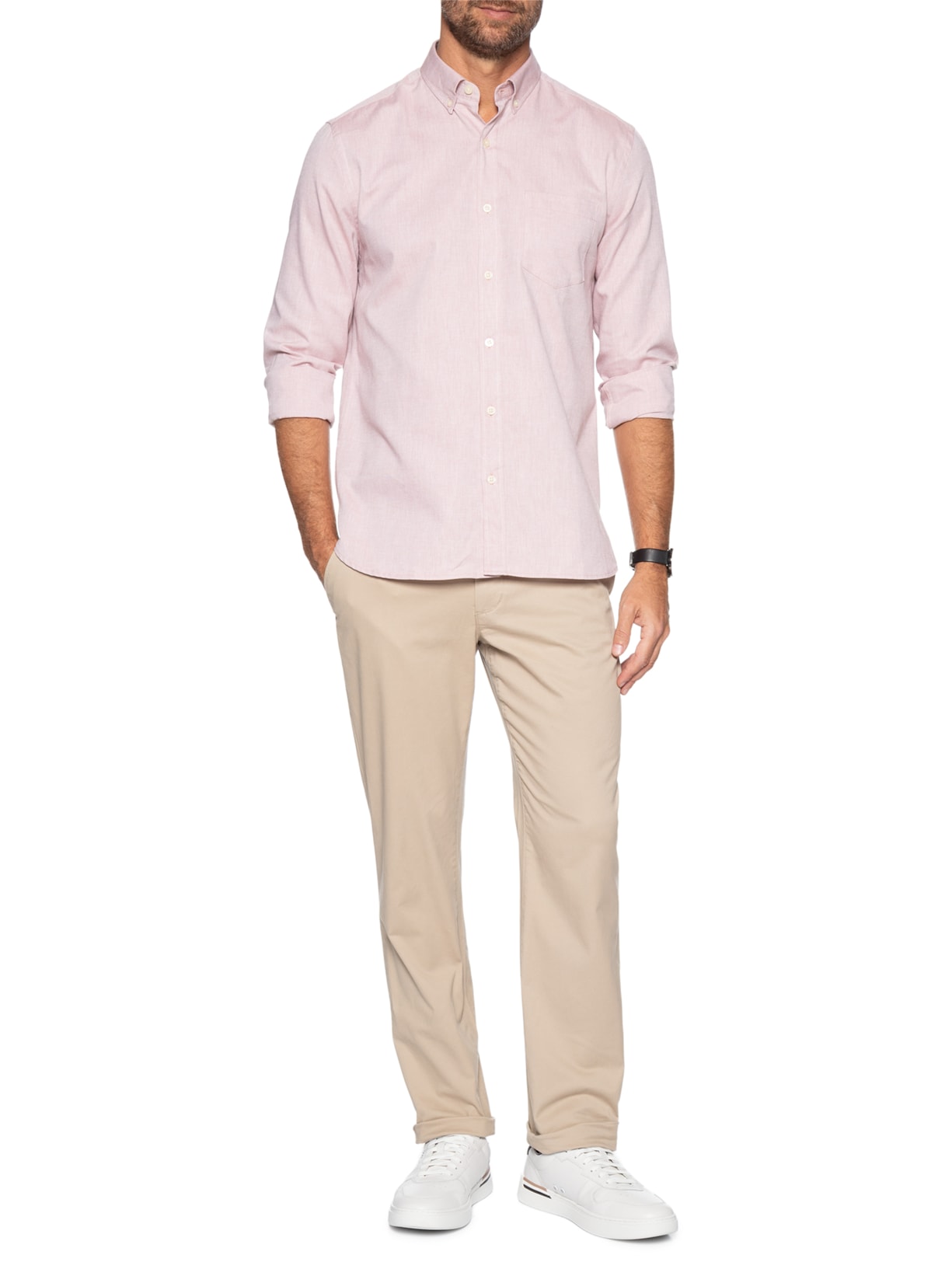 Camisa Masculina Casual Oxford Bolso Marrom Zapalla