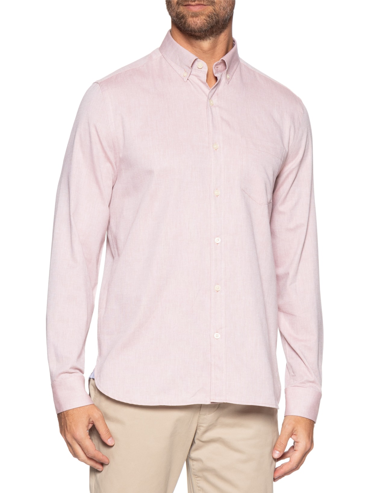 Camisa Masculina Casual Oxford Bolso Marrom Zapalla