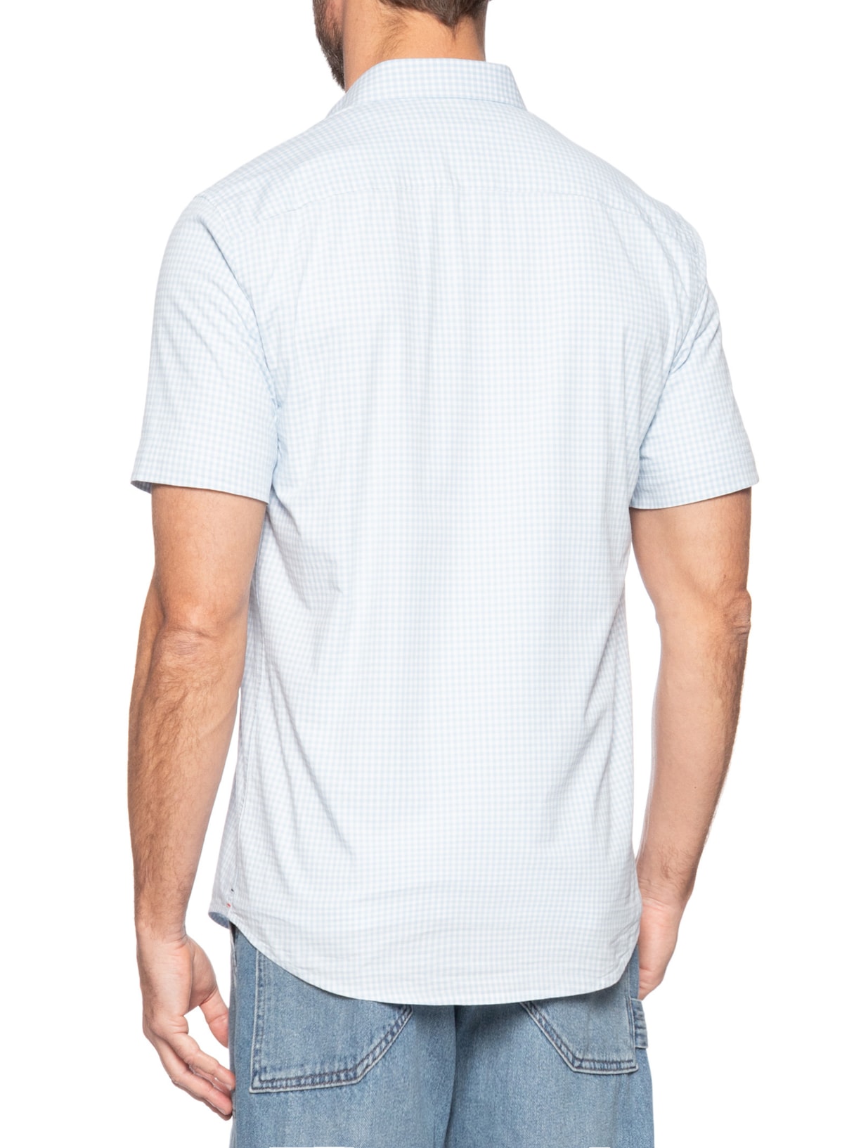 Camisa Masculina Casual Regular Fit Com Bolso Gigham Azul Tommy Hilfiger