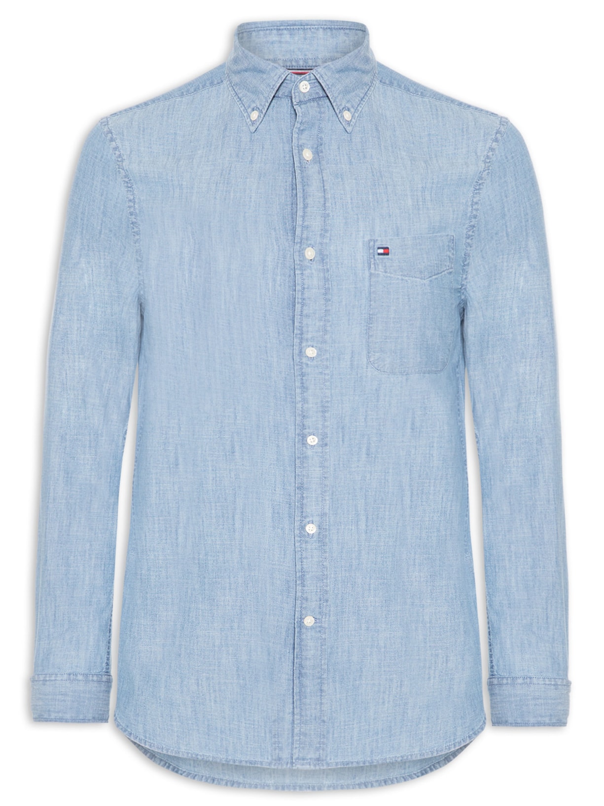 Camisa Masculina Casual Regular Fit Com Bolsos Em Chambray - Azul