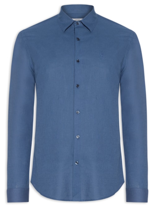 Camisa Masculina Casual Regular Fit Em Linho - Azul