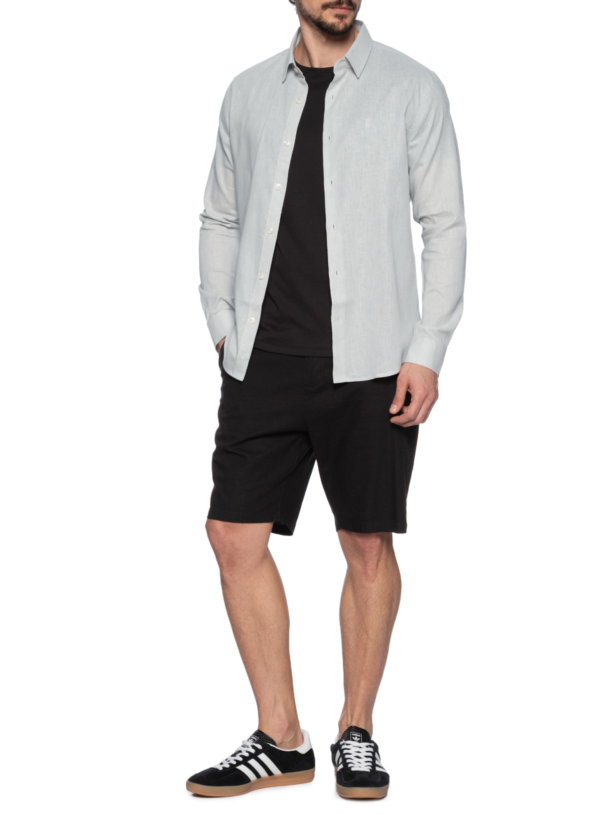 Camisa Masculina Casual Regular Fit Em Linho Cinza Sergio K