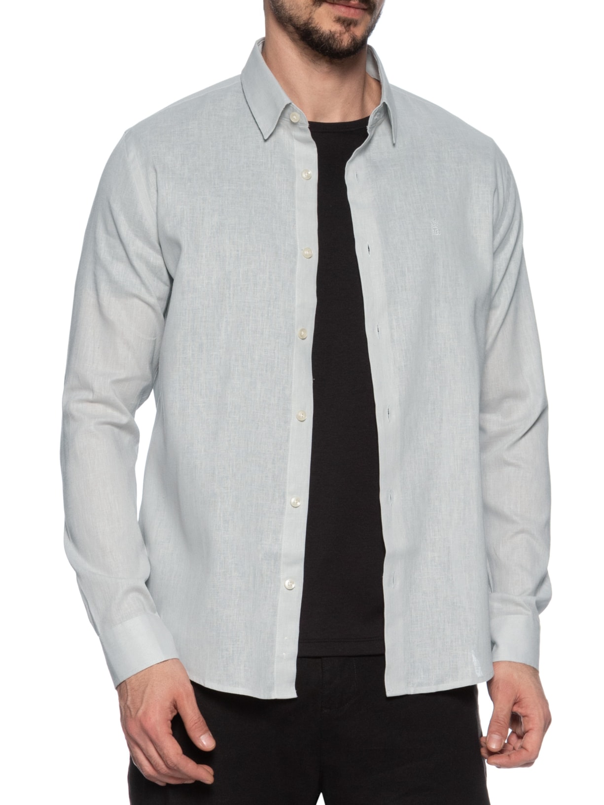 Camisa Masculina Casual Regular Fit Em Linho Cinza Sergio K