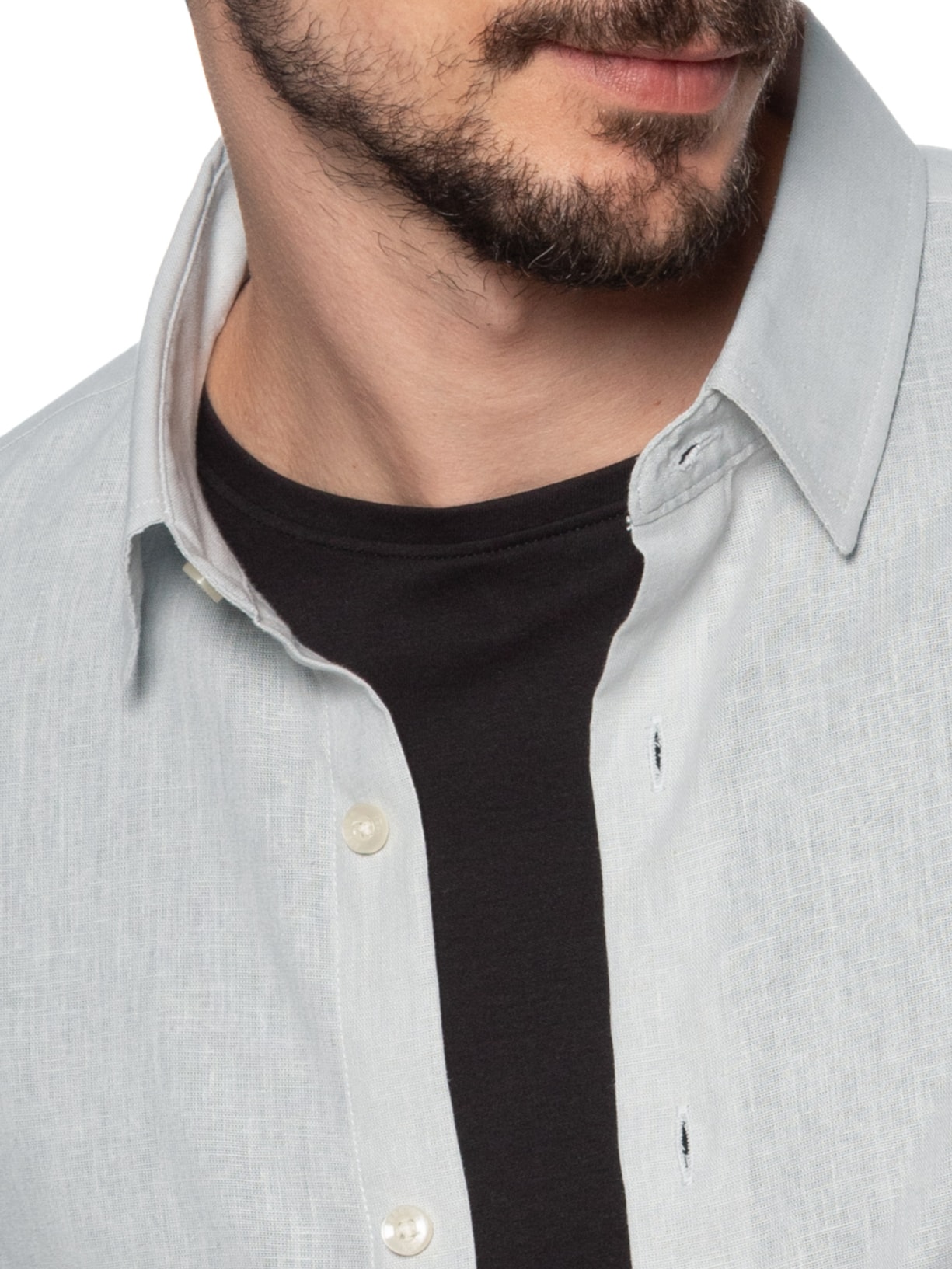 Camisa Masculina Casual Regular Fit Em Linho Cinza Sergio K