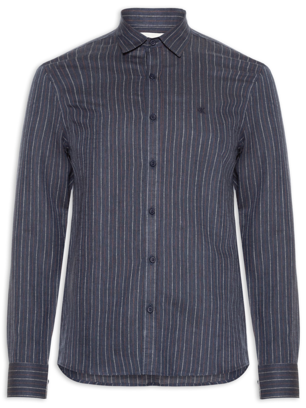 Camisa Masculina Casual Regular Fit Em Linho Stripes - Azul