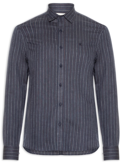 Camisa Masculina Casual Regular Fit Em Linho Stripes - Azul