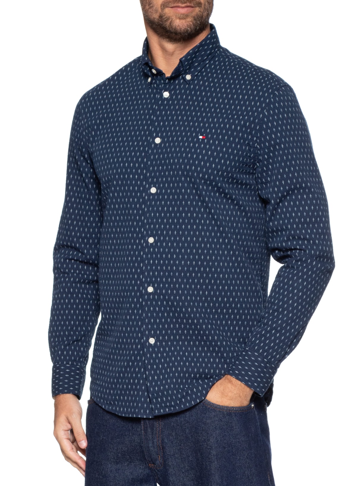 Camisa Masculina Casual Regular fit Estampada Seer Azul Tommy Hilfiger