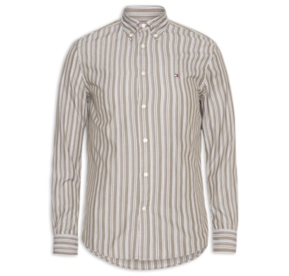 Camisa Masculina Casual Regular Fit Listrada Poplin Texture - Verde