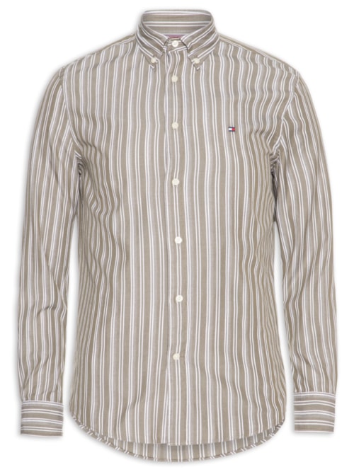 Camisa Masculina Casual Regular Fit Listrada Poplin Texture - Verde