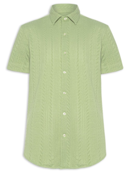 Camisa Masculina Casual Regular Fit Malha De Tricot Trança - Verde