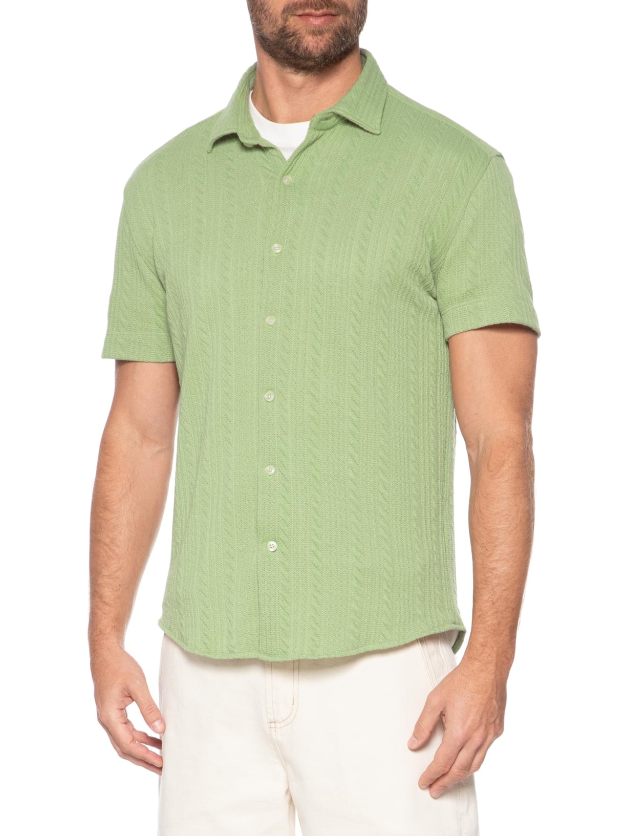 Camisa Masculina Casual Regular Fit Malha De Tricot Trança Verde Sergio K