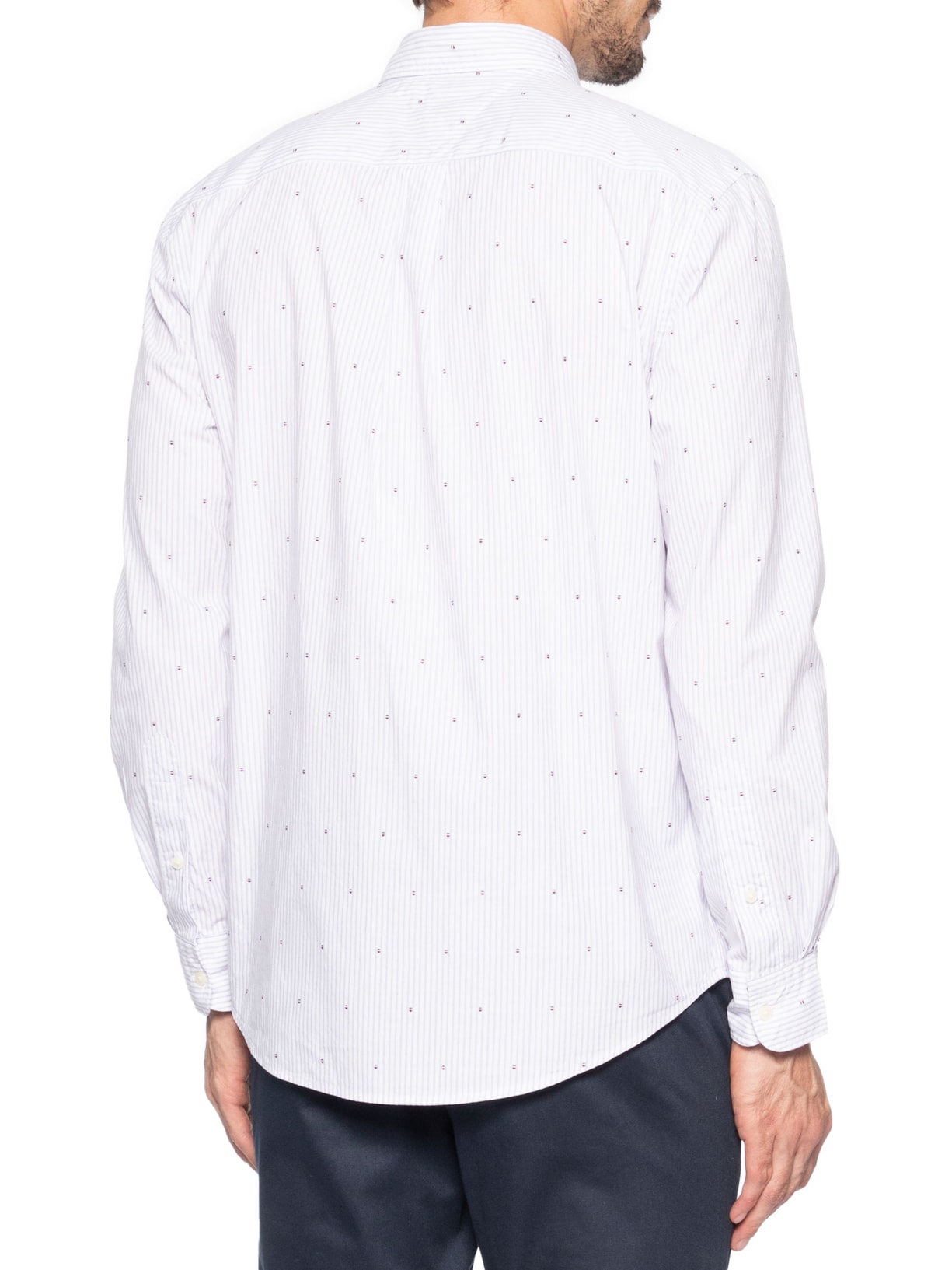 Camisa Masculina Casual Regular Fit Mini Flags Poplin Fil A Coupe Azul Tommy Hilfiger