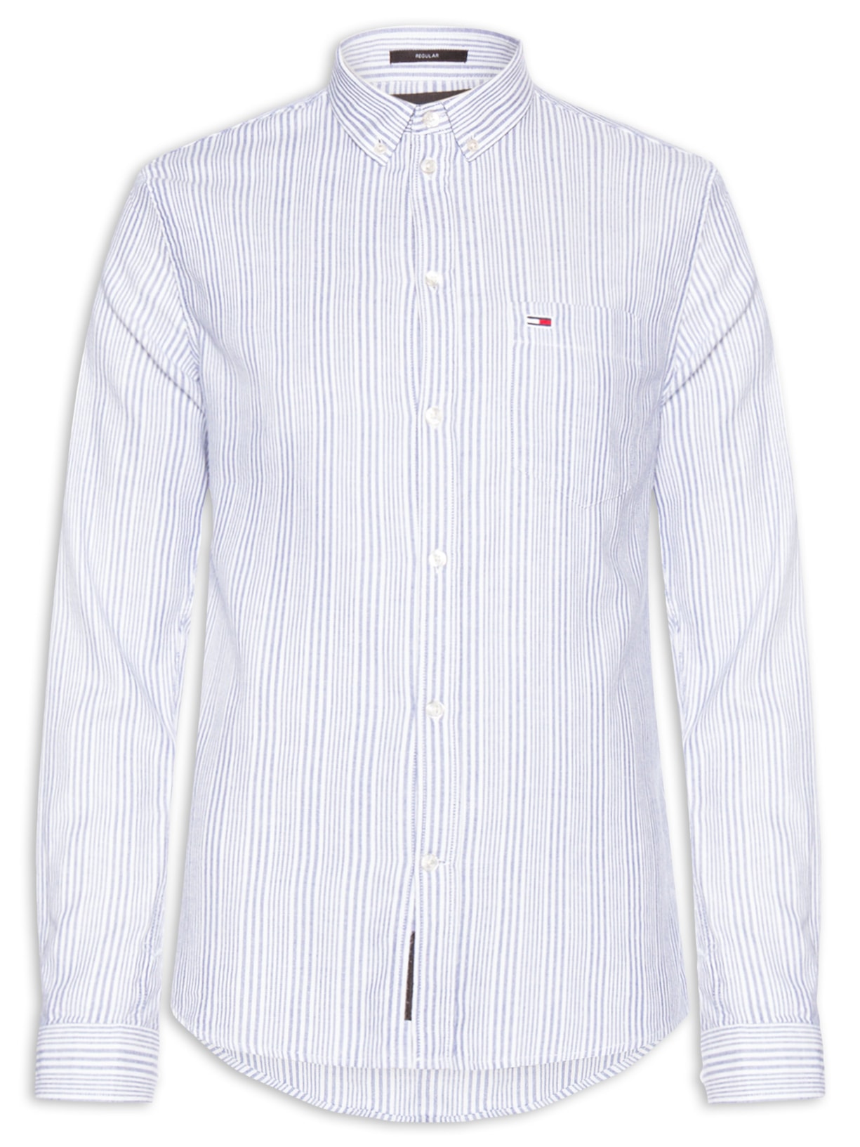 Camisa Masculina Casual Regular Fit Oxford Listrada Azul Tommy Jeans