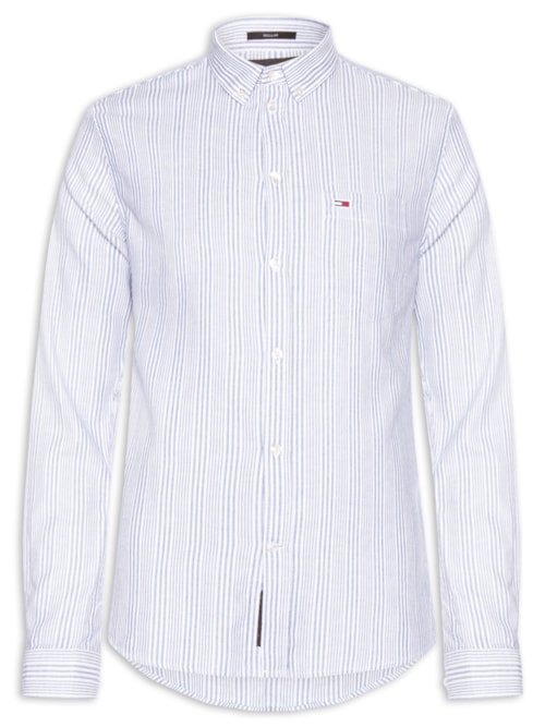 Camisa Masculina Casual Regular Fit Oxford Listrada - Azul