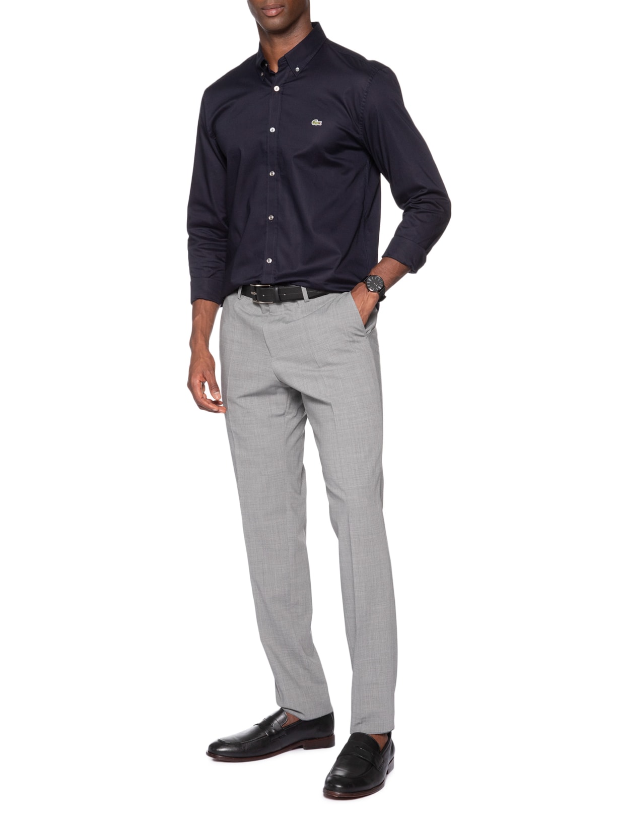 Camisa Masculina Casual Regular Fit Pinpoint Azul Lacoste