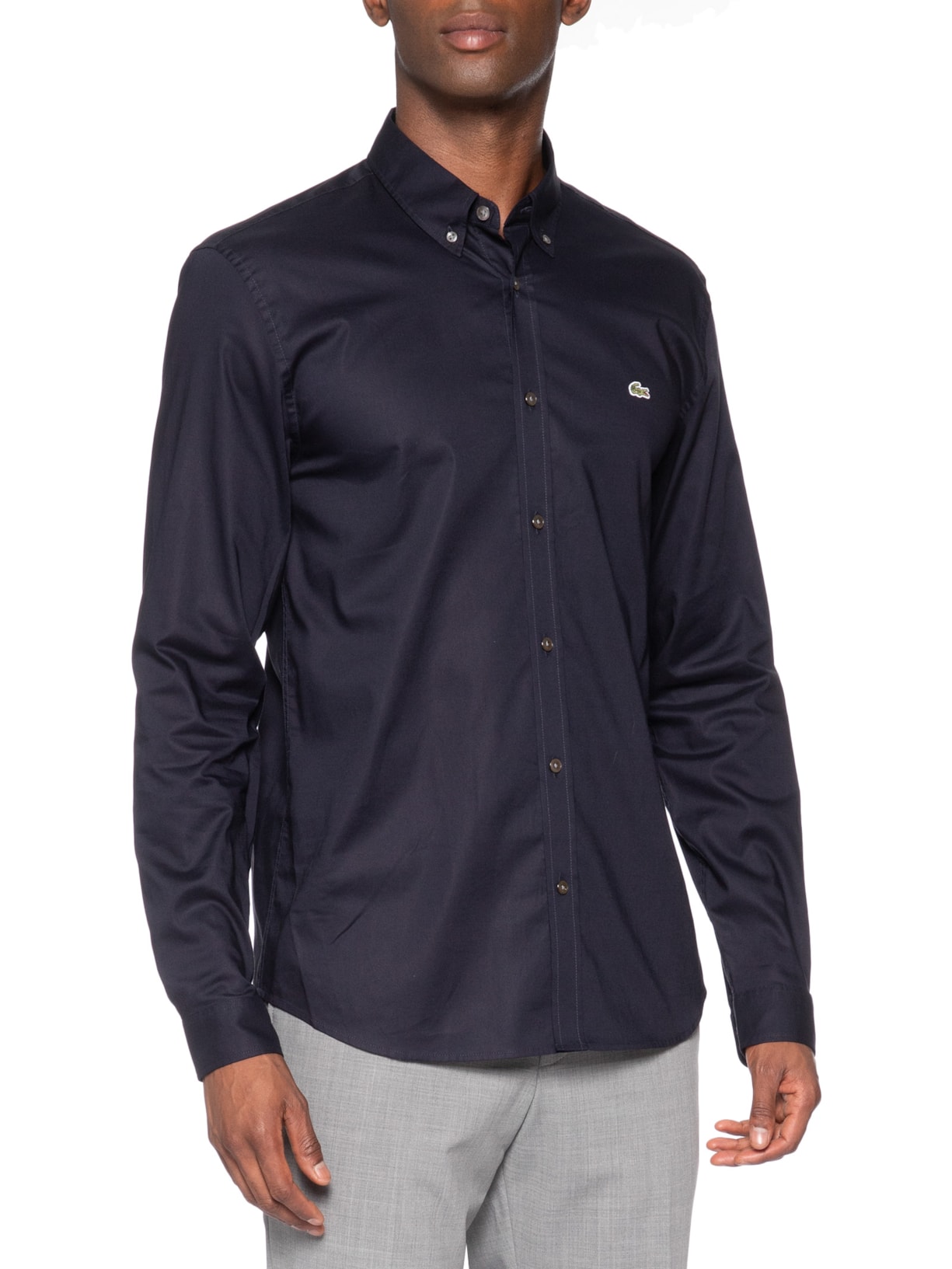 Camisa Masculina Casual Regular Fit Pinpoint Azul Lacoste