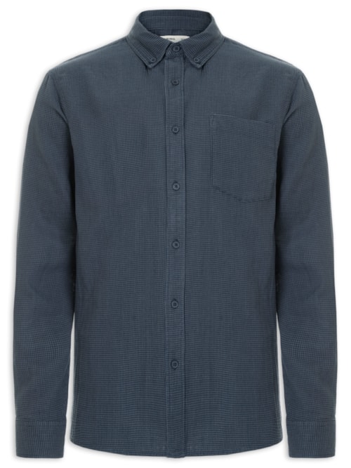 Camisa Masculina Casual Regular Fit Textura - Azul