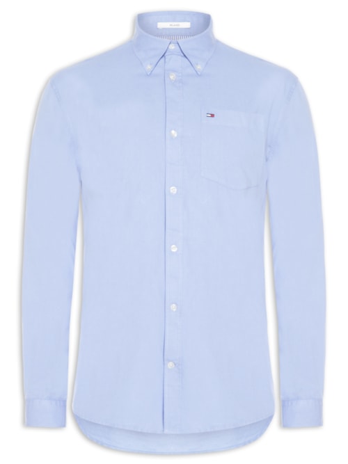 Camisa Masculina Casual Relaxed Fit Com Bolso - Azul