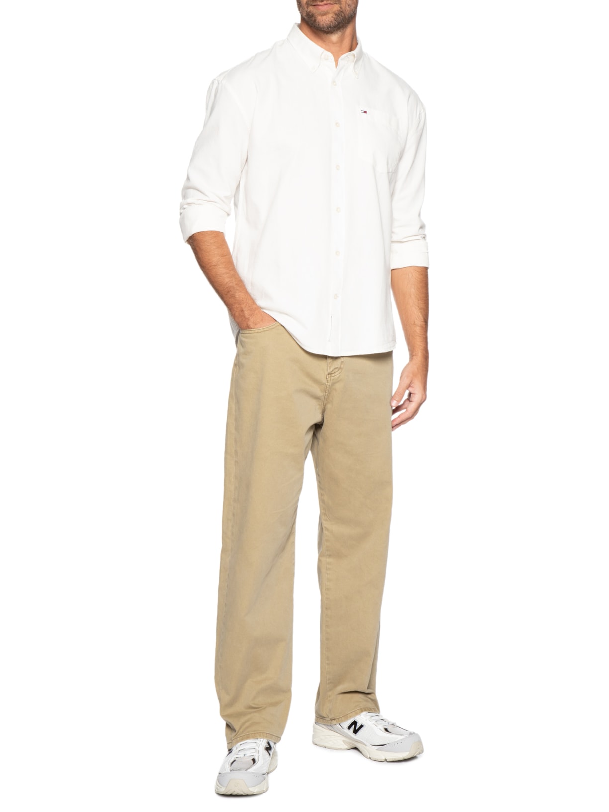 Camisa Masculina Casual Relaxed Fit Com Bolso Branco Tommy Jeans