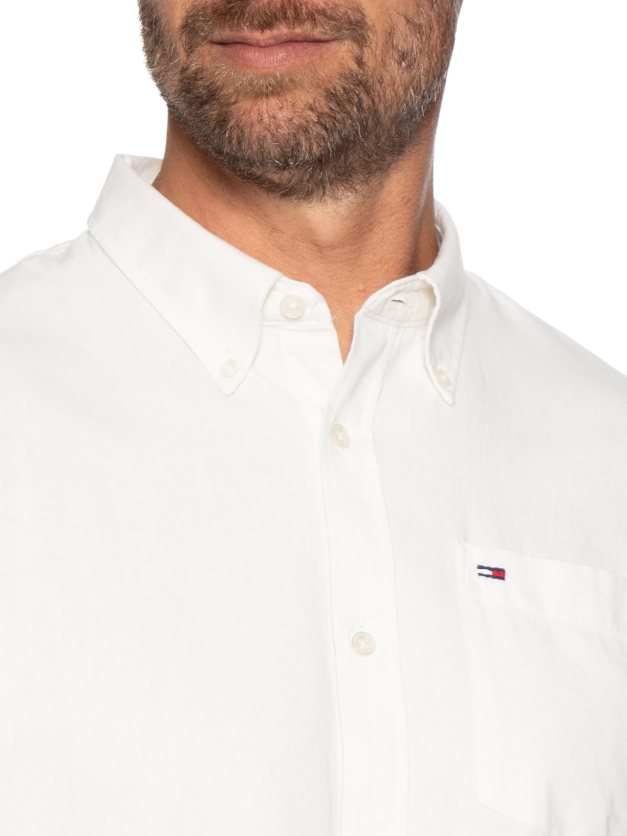 Camisa Masculina Casual Relaxed Fit Com Bolso Branco Tommy Jeans