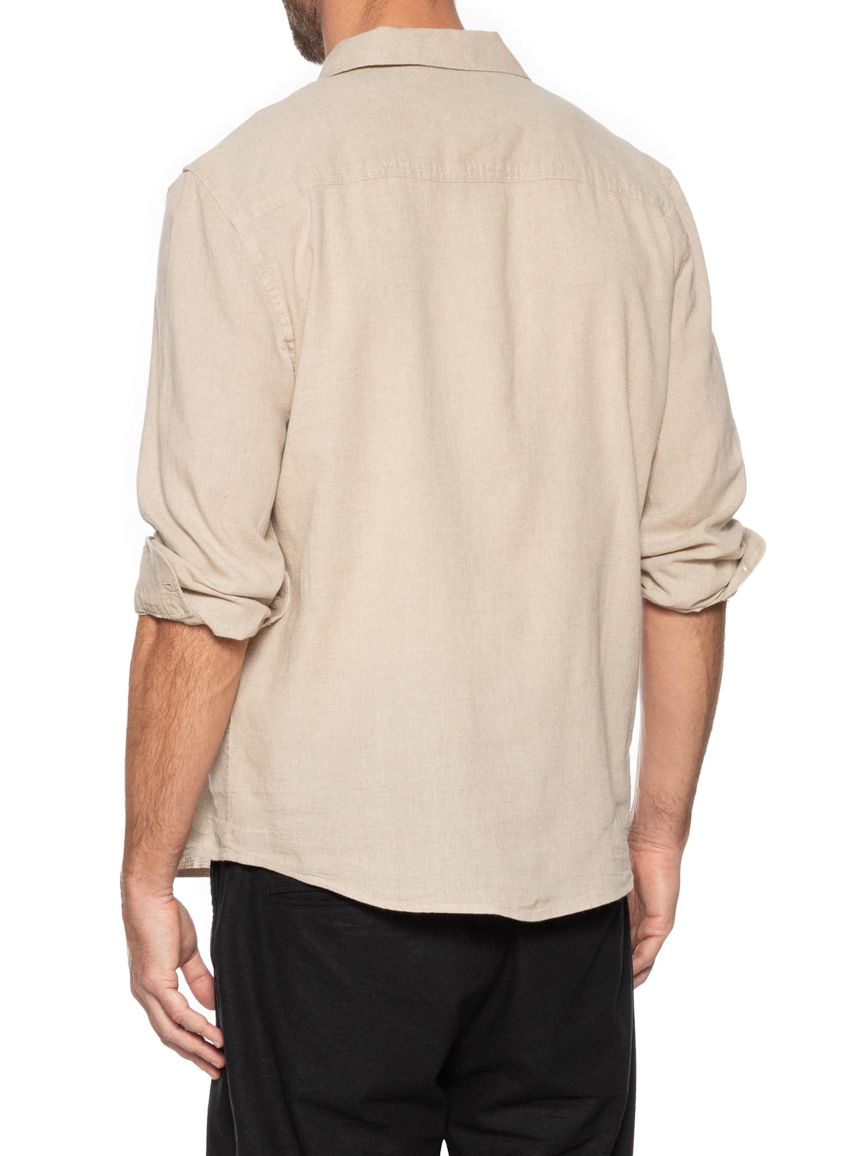 Camisa Masculina Casual Slim Fit Em Linho Bege Hering