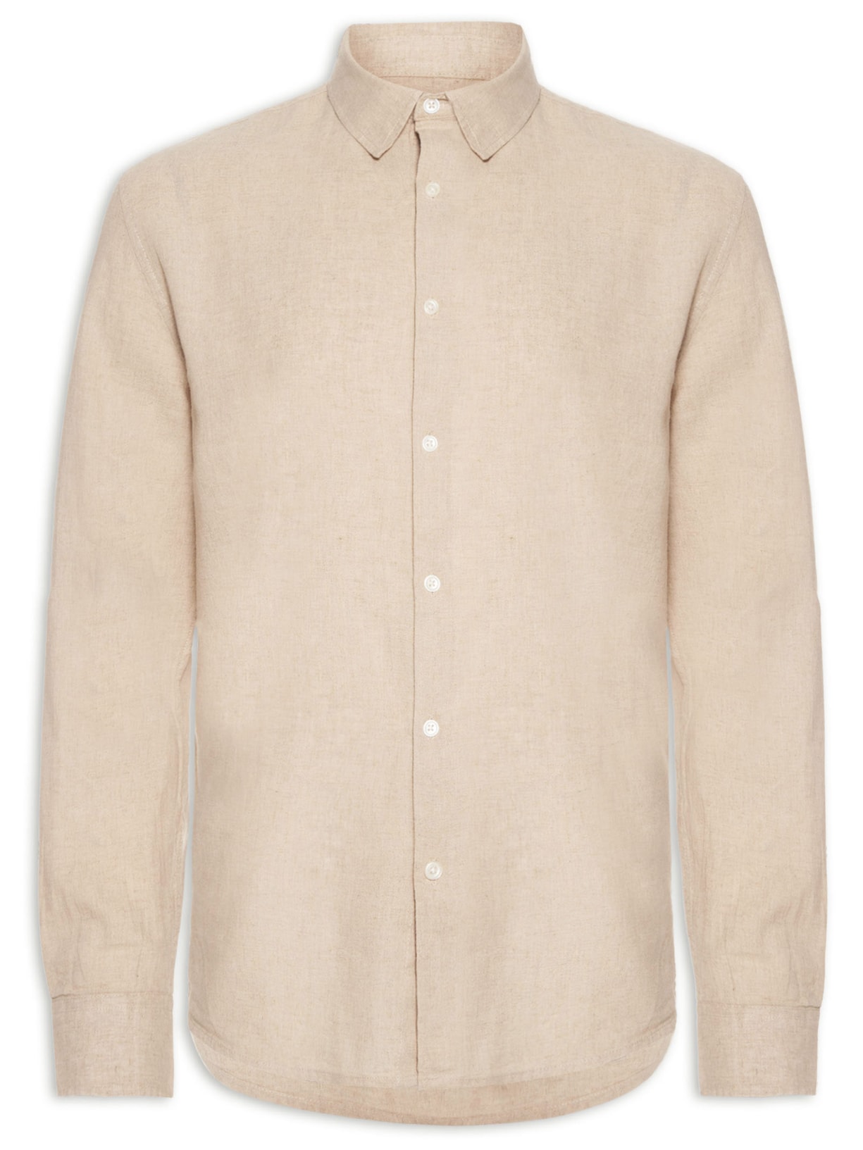 Camisa Masculina Casual Slim Fit Em Linho Bege Hering