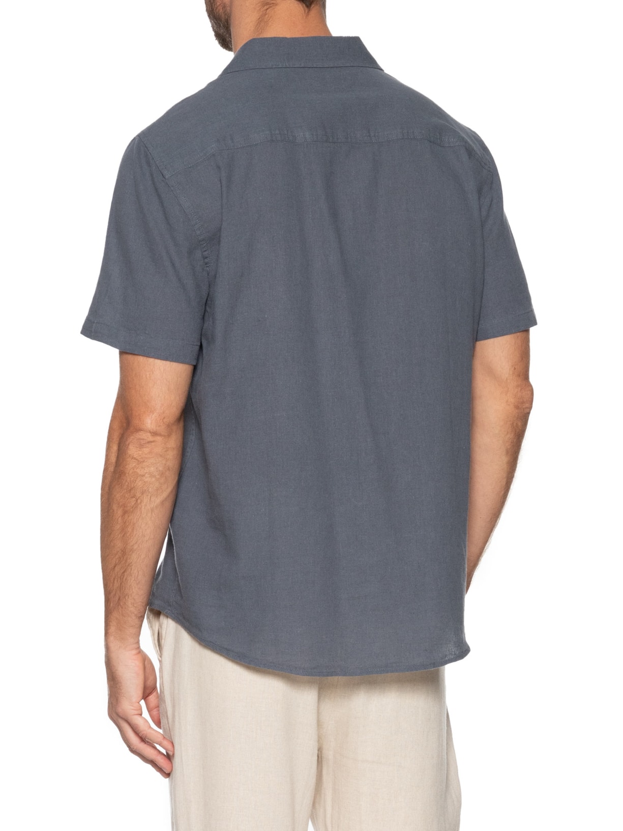 Camisa Masculina Casual Slim Fit Em Linho Cinza Hering