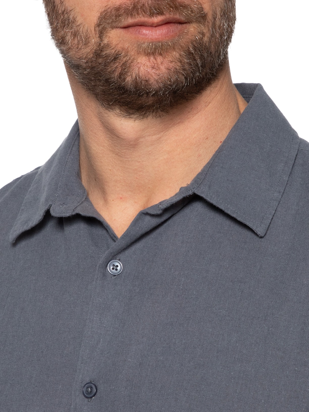 Camisa Masculina Casual Slim Fit Em Linho Cinza Hering