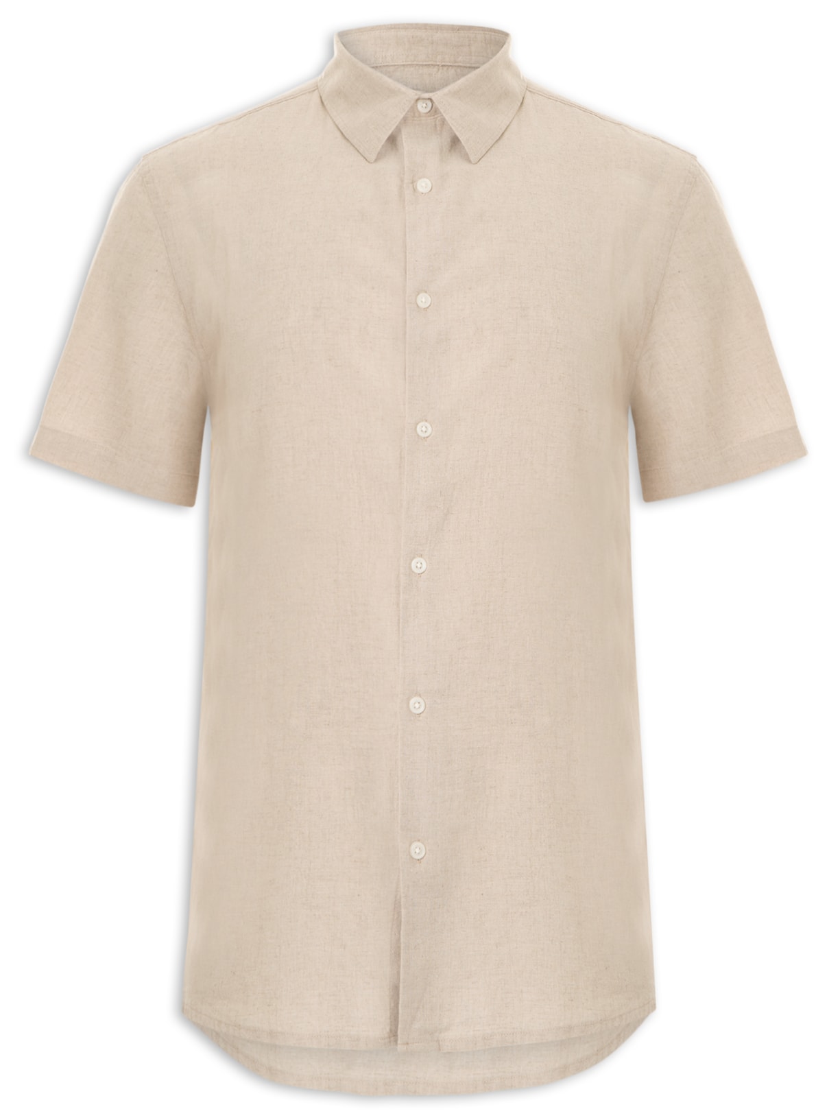 Camisa Masculina Casual Slim Fit Em Linho Com Algodão - Bege