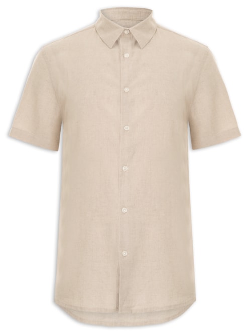 Camisa Masculina Casual Slim Fit Em Linho Com Algodão - Bege