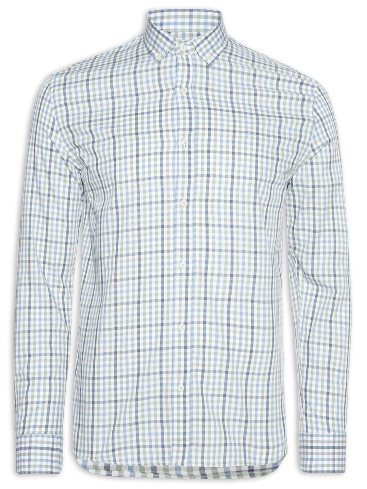 Camisa Masculina Casual Slim Fit Tricoline Xadrez - Verde