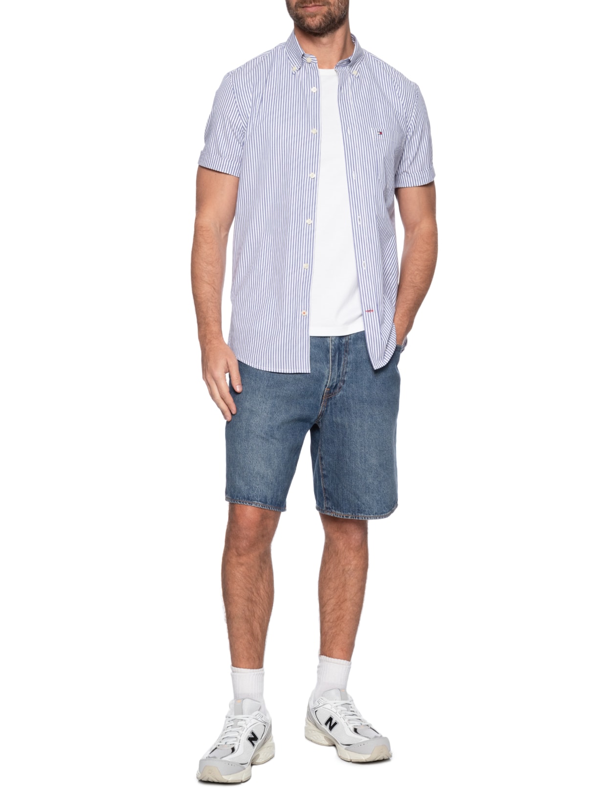 Camisa Masculina Casual Stripe Oxford Azul Tommy Hilfiger