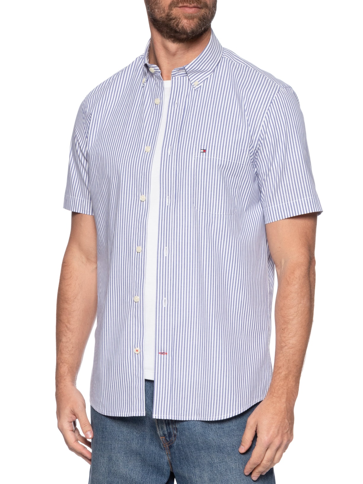 Camisa Masculina Casual Stripe Oxford Azul Tommy Hilfiger