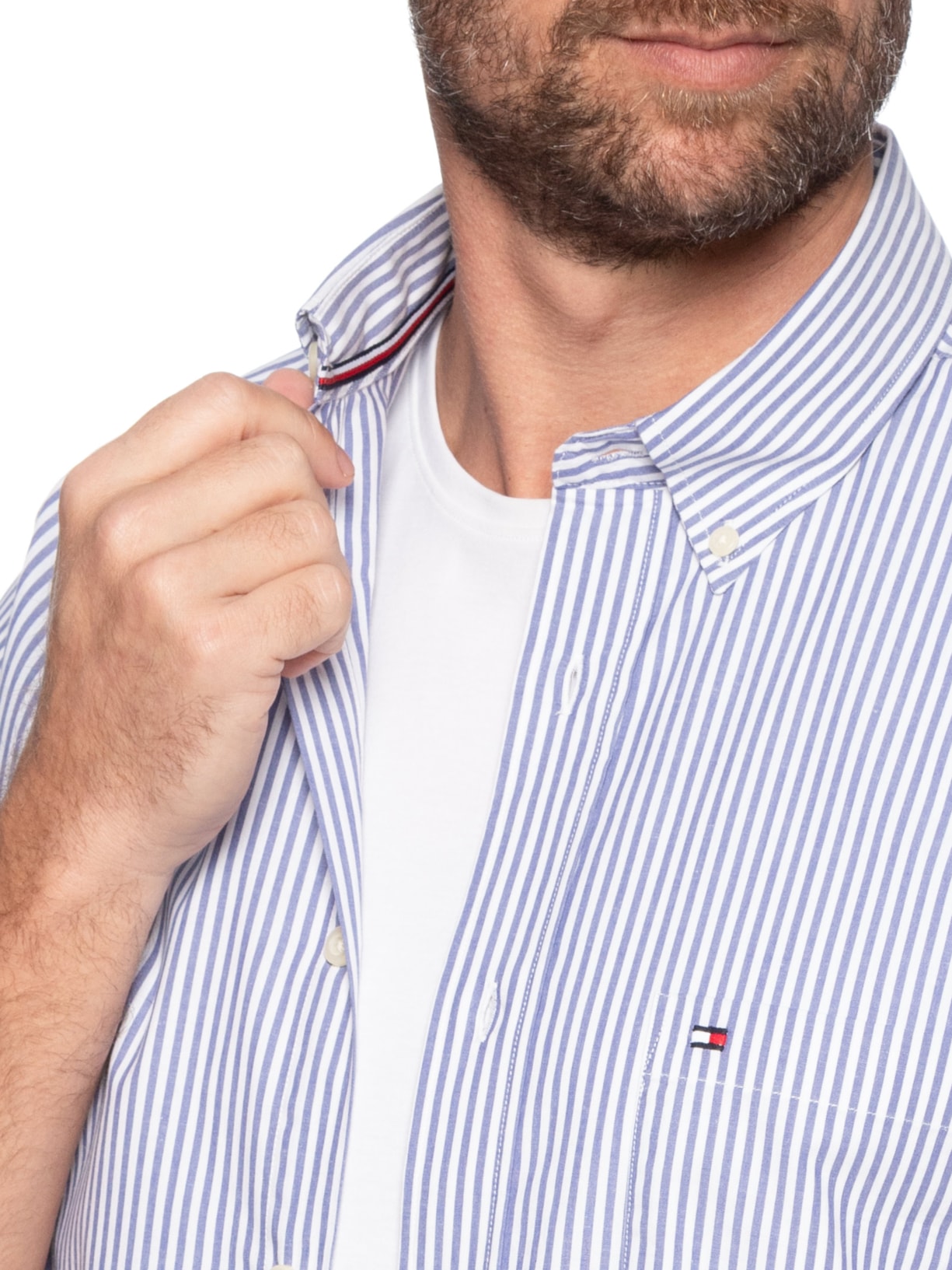 Camisa Masculina Casual Stripe Oxford Azul Tommy Hilfiger
