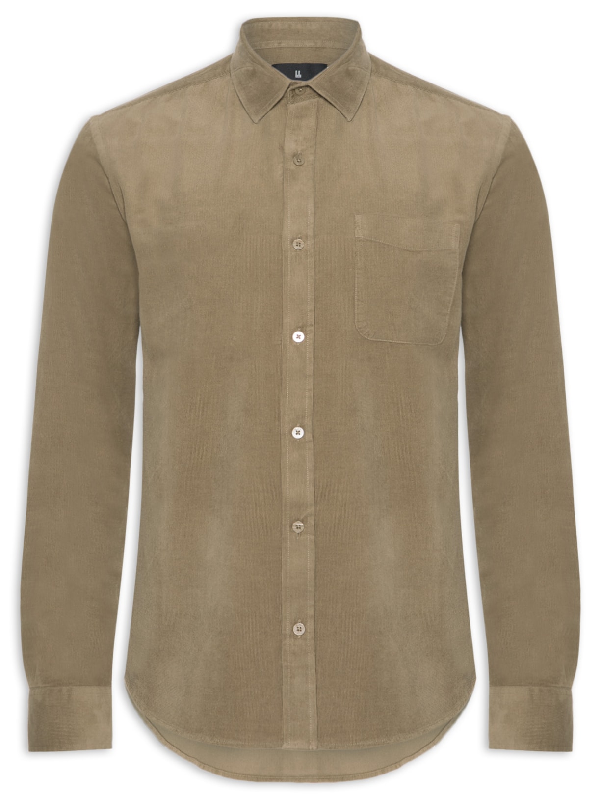 Camisa Masculina Casual Veludo Lisa Basic Bege Foxton
