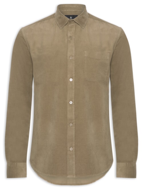 Camisa Masculina Casual Veludo Lisa Basic - Bege