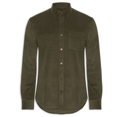 Camisa Masculina Casual Veludo Lisa Basic - Verde
