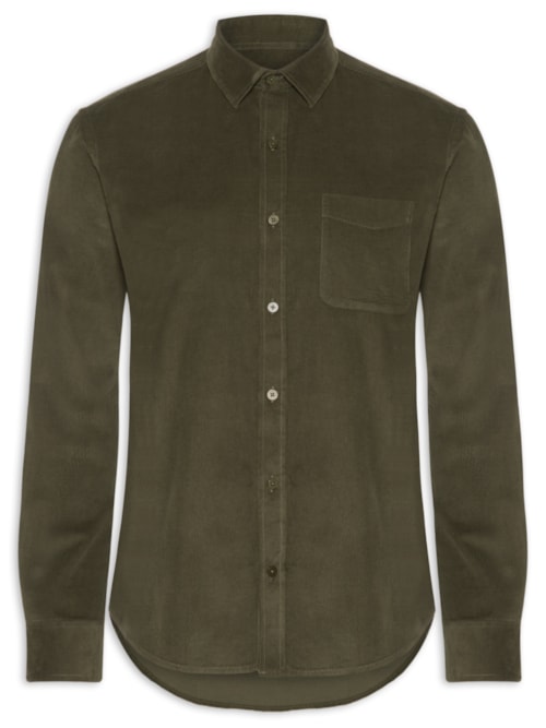 Camisa Masculina Casual Veludo Lisa Basic - Verde