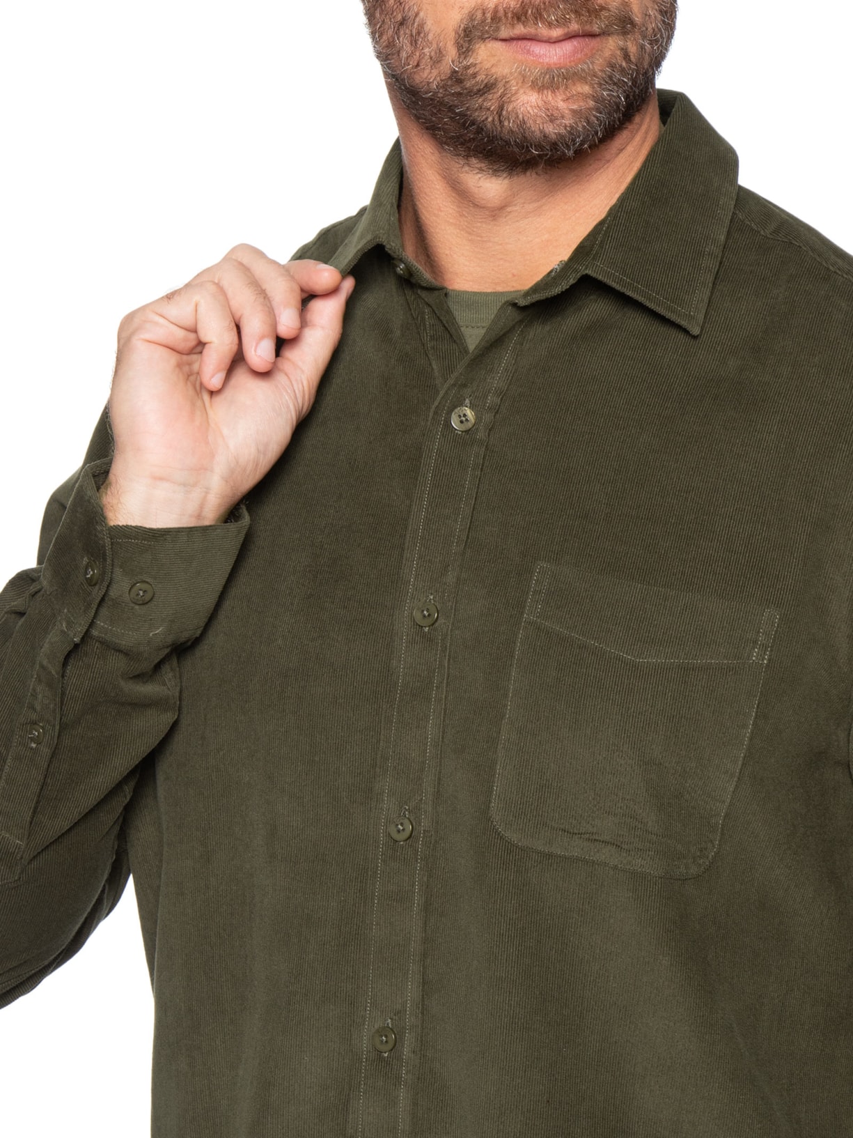 Camisa Masculina Casual Veludo Lisa Basic Verde Foxton