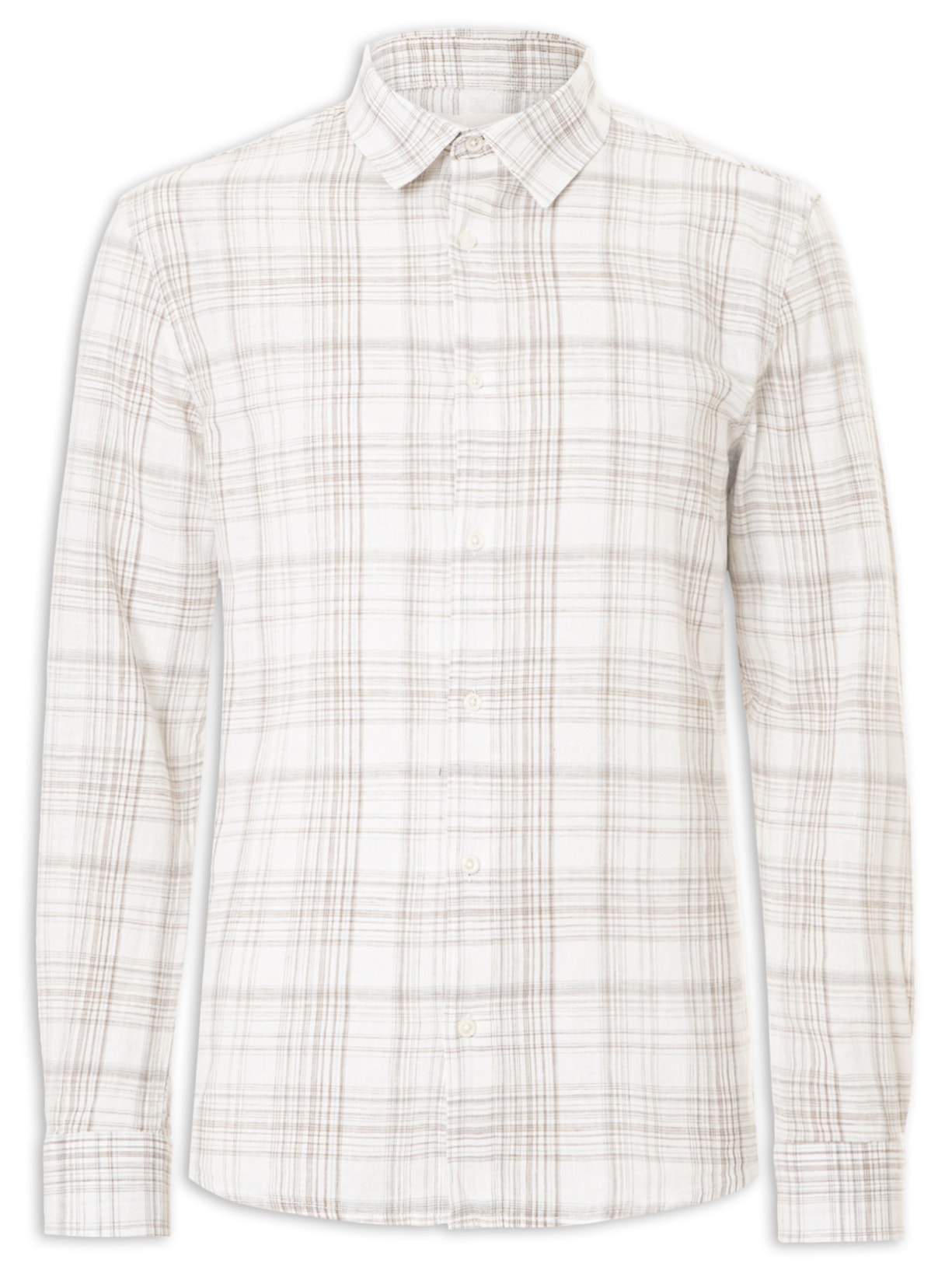 Camisa Masculina Casual Xadrez Fio Tinto Linho Com Algodão - Off White