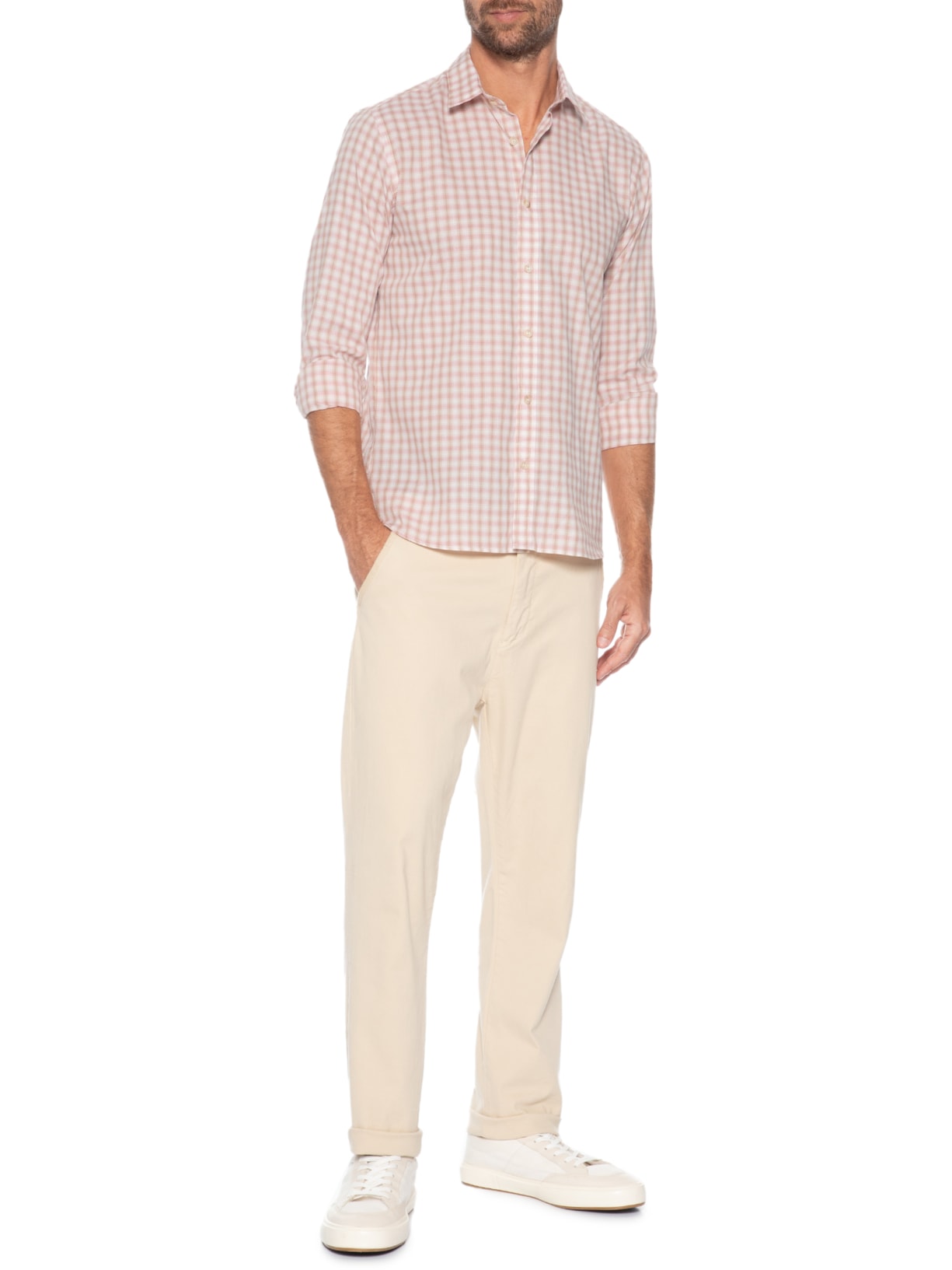 Camisa Masculina Casual Xadrez Laranja Pineapple