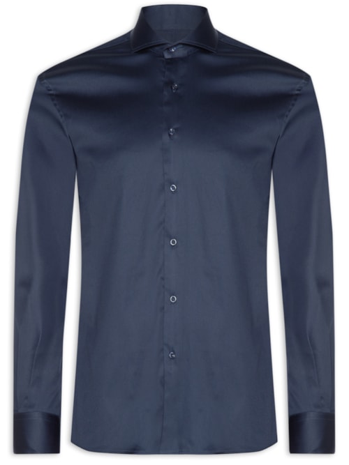 Camisa Masculina Cetim Elastano Manga Longa - Azul
