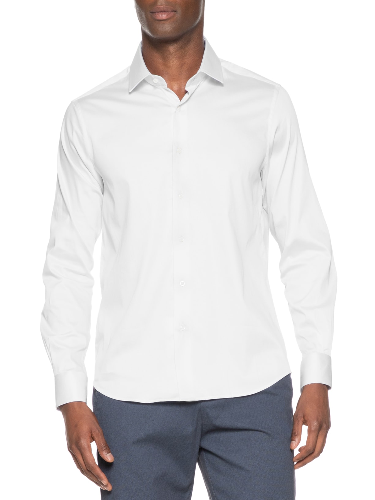 Camisa Masculina Cetim Elastano Manga Longa Branco Paramount Alfaiataria