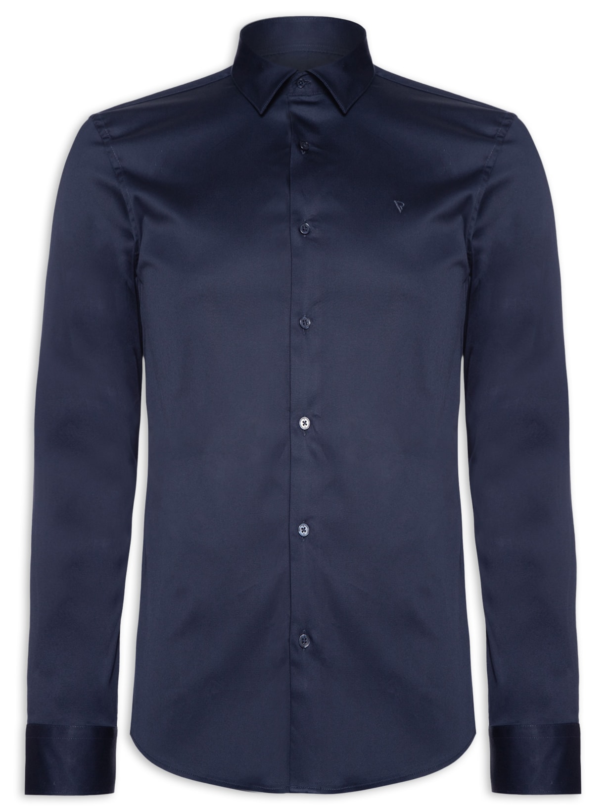 Camisa Masculina Cetim Slim French Manga Longa - Azul