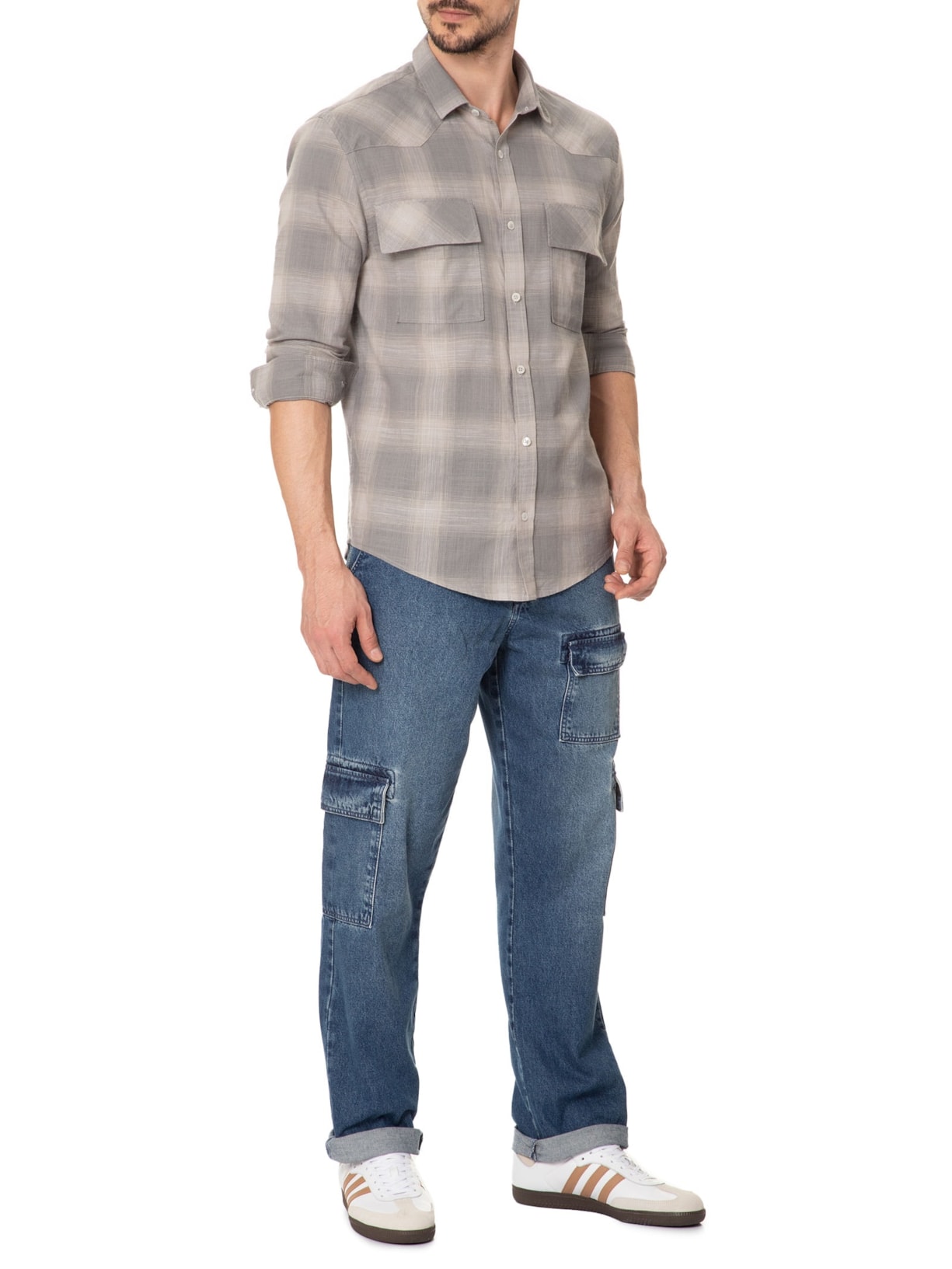 Camisa Masculina Checked Dark Cinza John John