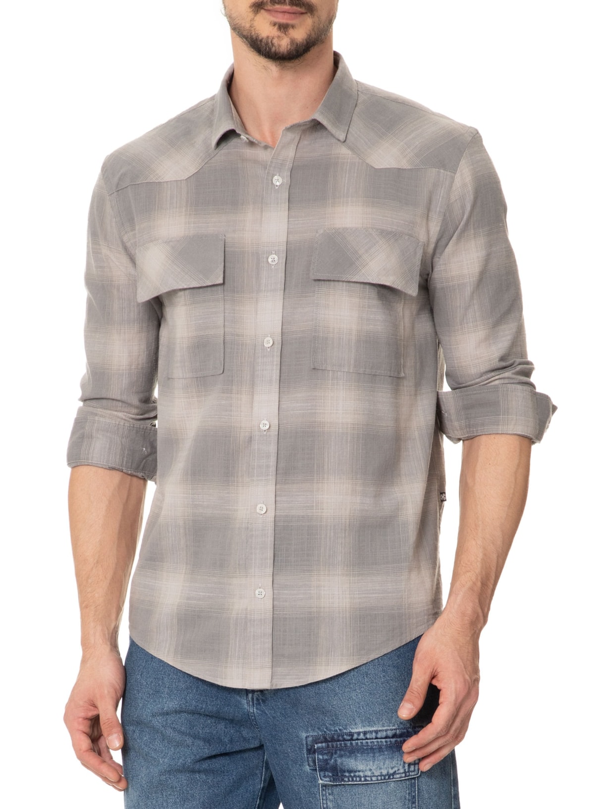 Camisa Masculina Checked Dark Cinza John John